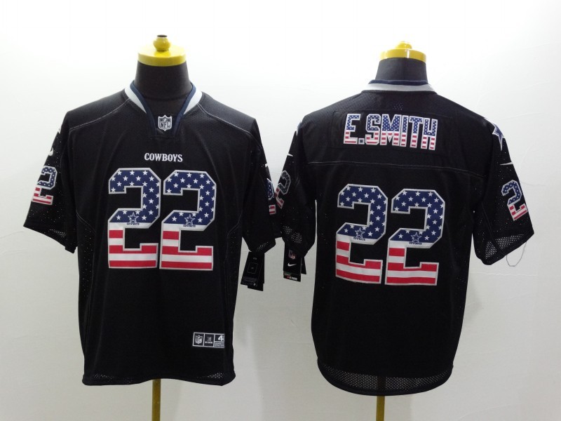 Dallas Cowboys 22 E-Smith Black Nike USA Flag Fashion Elite Jerseys
